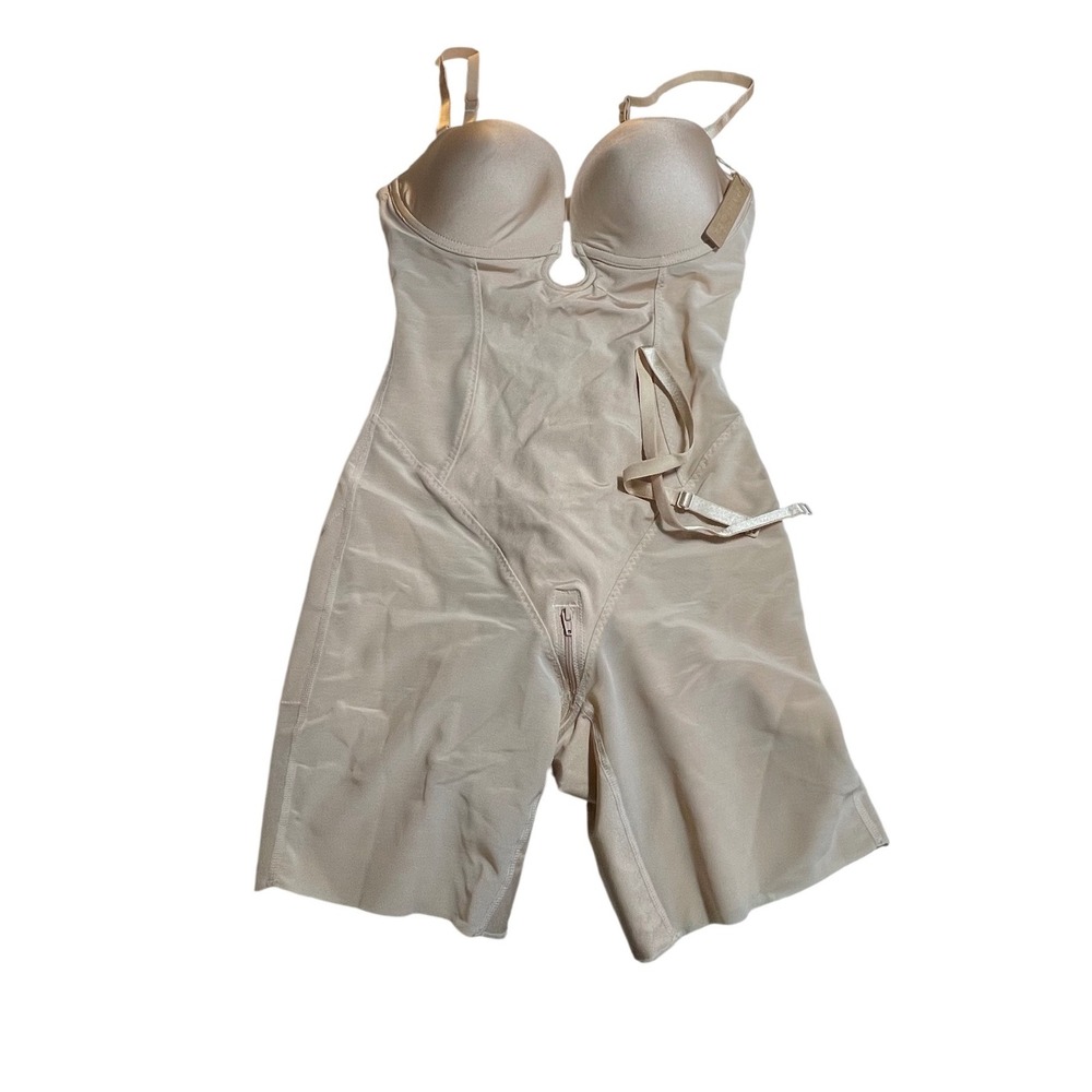 Shapellx PowerConceal Full Body Shaper Built-in Bra Beige Nude Size M New
